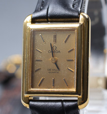 Vintage 1979 [Exc+5] Omega De Ville 591.0029 20mm Quartz Gold Dial Tank Donna