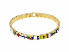 BRACCIALE IN ORO GIALLO O BIANCO, 18K, RETTANGOLI CON BANDIERE NAUTICHE 7x5 MM