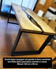 Tavolo in legno di castagno e resina epossidica trasparente spessore 5 cm