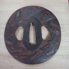 Antico raro motivo ponte sul fiume firmato periodo Tsuba Edo spada katana dal...
