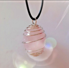 Ciondolo Collana Pietra Quarzo Rosa Cristalloterapia Pendente spirale Amore