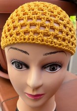 Cappellino Copricapo giallo a rete fatto a mano uncinetto in cotone 
