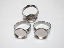 2pz base anello regolabile 17mm acciaio inox castone 12mm colore argento scuro