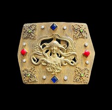 Fibbia Liberty In Ottone Dorato Art Nouveau Belt Buckle