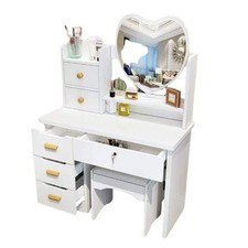 Postazione Trucco Toeletta con Specchio a Cuore e Tavolo Makeup