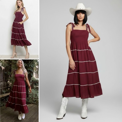 Abito midi bordeaux boho - , a