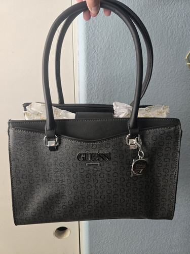Guess black logo print satchel - guess,