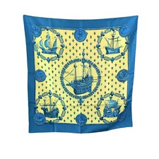 Autentica sciarpa di seta Hermes vintage Les Nefs d'Or 1971 Philippe Ledoux