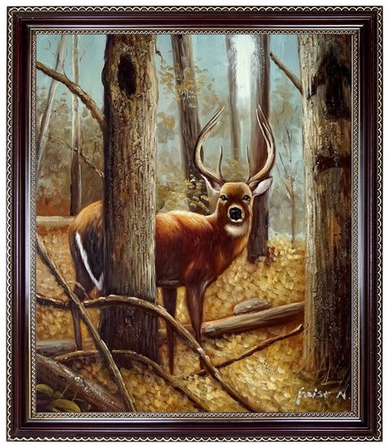 Quadro olio cervo nel bosco