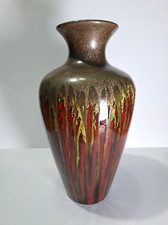 Urna vaso ceramica smaltata a goccia 16" marrone rosso giallo grande decorativa