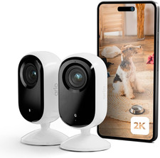 Essential 2 Indoor Telecamera per Cani/Bambini 2K, Sirena Allarme Casa, Sensore 
