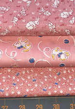 Tessuto Vintage Anni 30 Novità Giovanile ROSA Larghezza 35” 3 Stampe Coniglietti Gattini