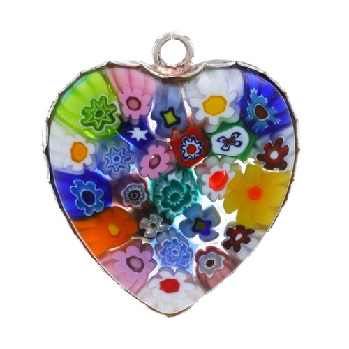 Ciondolo cuore fiore vetro