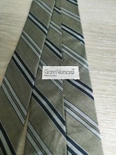 Cravatta Versace vintage originale di seta, a righe, verde oliva - militare