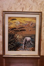 Quadro a mezzopunto raffigurante paesaggio tramonto con cornice 49 x 57