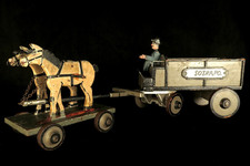 Antico Giocattolo A, Arte Popolare Verso 1930 / Carro Capelli Legno E Metallo