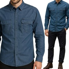 Camicia di jeans da uomo manica lunga slim fit elasticizzata denim 100 Cotone XL