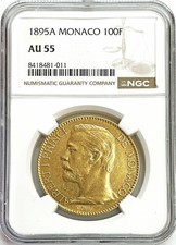 1895 A MONACO ORO 100 FRANCHI ALBERTO I MONETA NGC CIRCA UNC 55 PARIGI MINT