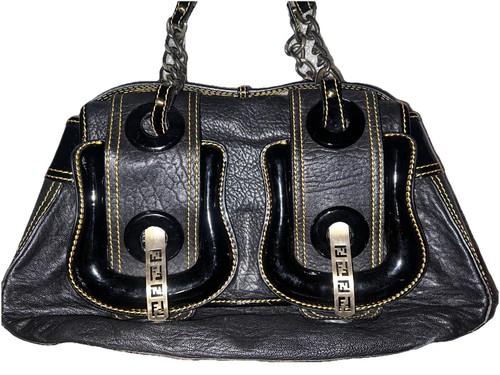 Fendi black pebbled satchel - black,