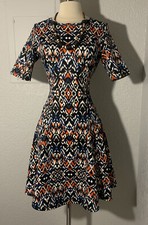 Abito svasato vintage Karen Kane multicolore stampa astratta in neoprene, taglia S