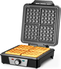 Piastra per Waffle per 4 Cialde Belghe, 1200 W Cialda Elettrico Con Piastre Anti