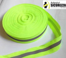 Nastro riflettente rifrangente fluo da cucire combinato giallo/grigio 30mm new!