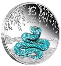 2025 Australia PROOF COLORATO Anno Lunare del Serpente 1 oz Moneta Argento $1 NUOVA