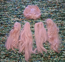 Parrucca cosplay rosa bob lungo con bang e 4 lunghe estensioni clip-on anime Halloween