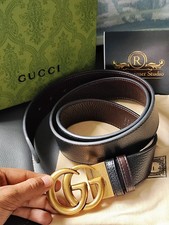 Gucci Cintura Reversibile Pelle Nero Marrone Doppia Fibbia G 100cm 34/36 -Duty Free