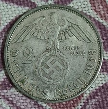 1938 2 REICHSMARK GERMAN WWII NAZI COIN SILVER A= BERLIN