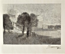 HENRY WOLF matita originale FIRMATA legno incisione tessuto André Castaigne GEROME