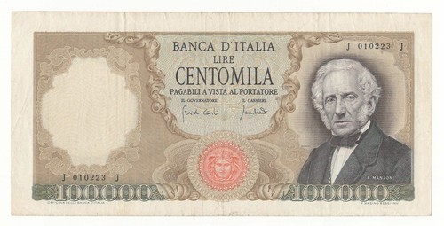 100000 lire manzoni decr - manzoni,