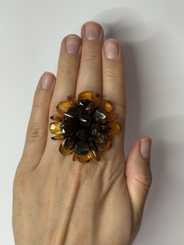 Anello con pietra - , ambra