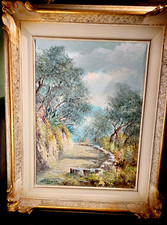 -SAVERIO SEASSARO 1917-2006  STUPENDO DIPINTO DEL 1950 'PIEVE LIGURE' GE-