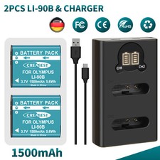 2x batteria LI-90B LI-92B per Olympus XZ-2 Tough TG-5 TG-6 TG-7 DB-110 + caricabatterie 