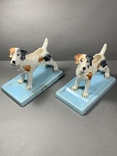 Coppia statuine scrivania fioriera cane Airedale Terrier porcellana vintage anni 30