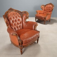 Poltrone Antiche Stile Neoclassico Noce Pelle Italia XX Secolo Originale