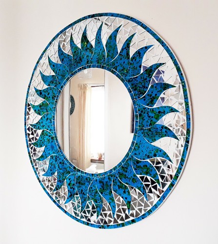 Specchio parete rotondo blu - parete,