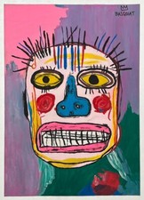 Jean-Michel Basquiat (fatto a mano) disegno su vecchia carta firmato e timbrato, arte vintage