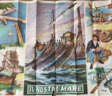 manifesto poster scolastico il nostro mare navigazione scuola anni 60 viaggio