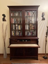 vetrina inglese In Piuma di Mogano Con Scrittoio