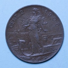 VITTORIO EMANUELE III 2 CENTESIMI 1908 ITALIA SU PRORA bel BB RARO RAME COPPER