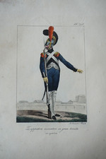 LITO COLORATA COSTUME RITRATTO UNIFORME CARABINIERE MILITARE EPOCA IMPERO 1830
