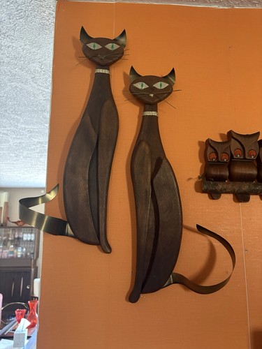 Mcm wood and brass - wood, cats