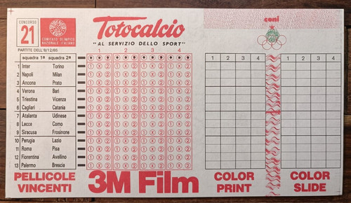 Schedina totocalcio 21 - schedina,