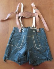 VINTAGE AUTENTICO ANNI '50 TEDESCO LEDERHOSEN (PELLE BLU SCURO/VERDE) ~ 23-24 POLLICI VITA