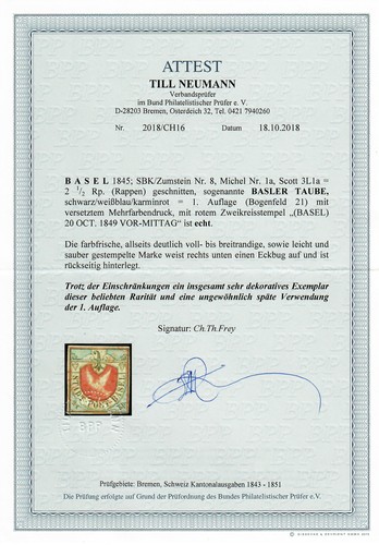 Basilea 1845 michel 1a - michel,
