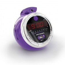 METRONIC RADIOSVEGLIA OROLOGIO DA COMODINO CON PROIEZIONE FM USB DISPLAY VIOLA