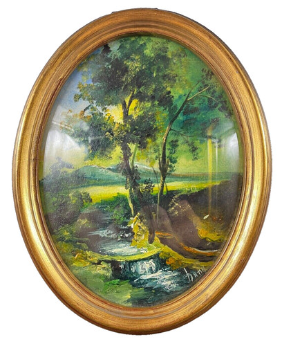 Quadro ovale paesaggio cascata
