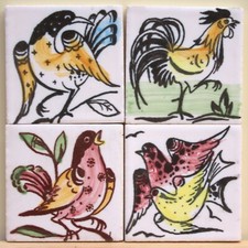 CERAMICA VIETRI MATTONELLE/ TOZZETTI CM 5 X 5 COLORATE A MANO SERIE DA 4 PEZZI